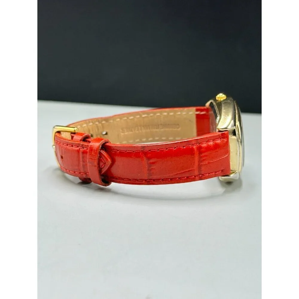 Gossip Watch Women Gold Tone Barrel Case Red Leather Band New Battery 9